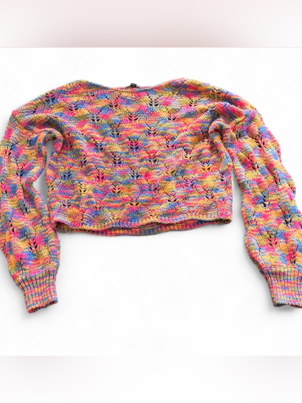 wild fable Multicolor Open-Stitch Crop Sweater in Pink, Yellow, Blue & Purple